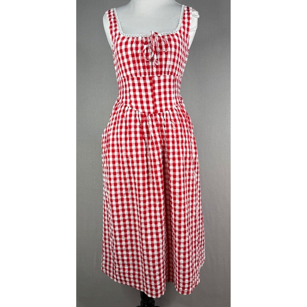 Red Gingham Tie-Front Milkmaid Dress